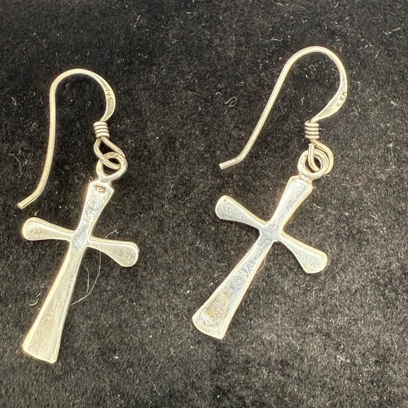 Silver 925 Cross Dangle Earrings - Picture 2 of 2